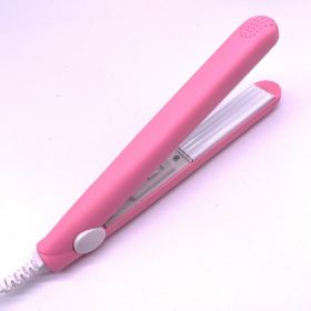 A mini hair iron pink corrugated plate electric curling iron curl modelling tools (Plug Type: EU, Color: Pink)