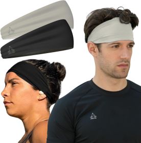 Sweat Band Workout Headbands for Women and Men - Sweatbands for Men - Moisture Wicking Sports Sweat Bands Headbands for Women, Running,Cycling,Yoga (Color: 1-Black & 1-Gray)