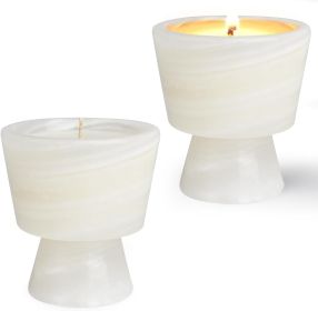 Scented Luxury Candle in Handmade Marble Container |1 Set | Soy Wax | Non-Toxic | Reusable Stone Jar | Story of Stone | Distinctive Gift. Natural Spri (Color: Vanilla& Alabaster container)